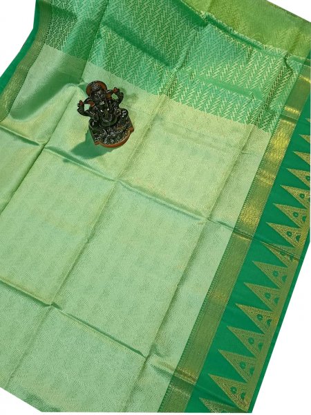 Mint green and jade green kora silk saree with kuppatam border